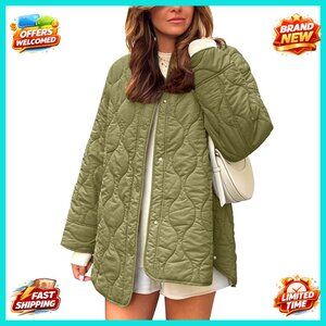 Oversized Quilted Lightweight Puffer Jacket Button Down Chic Minimal Outerwear